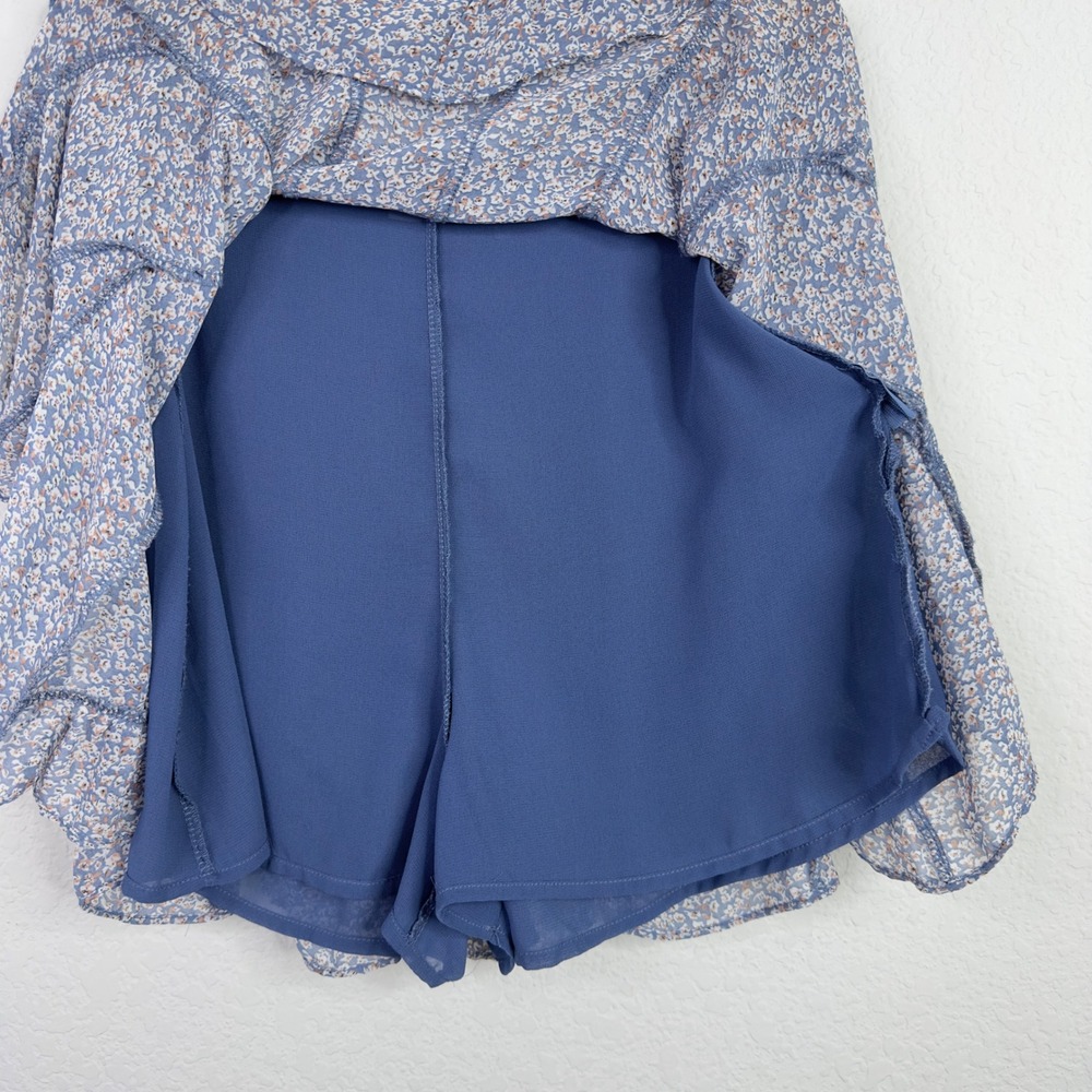 Dress Forum Skirt Womens S Blue Floral Ruffle Hem Cottagecore Boho Romantic Mini - Picture 3 of 7